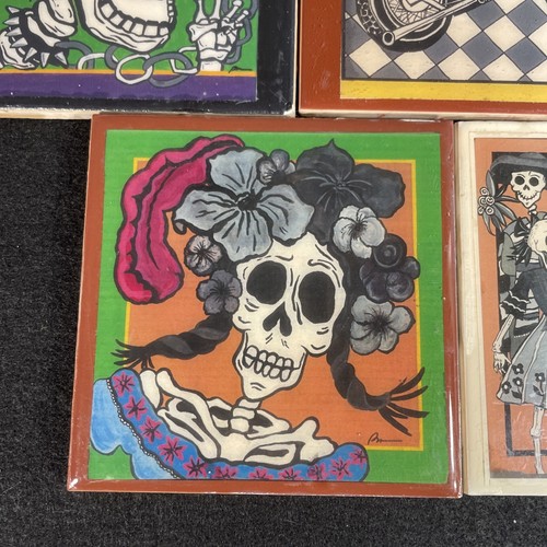 5 Tag der Toten Keramikfliesen Untersetzer 4,25" Quadratisch Dia de los Muertos - Bild 5 von 11