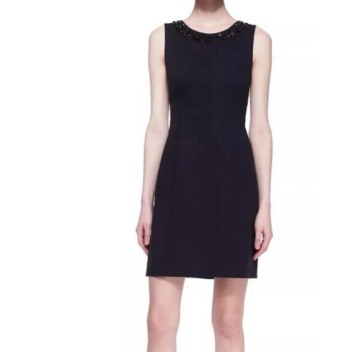 Abito tubino cocktail KATE SPADE floreale a grappolo Diana 8 nero gioiello impreziosito