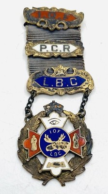 Vintage ORNATE STERLING ENAMEL MEDAL, I.O.F L.B.C. MOOSE LODGE Y1
