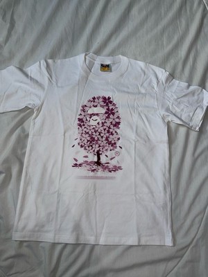 A Bathing Ape BAPE Herren T-Shirt M Weiß Logo Druckgrafik Baumwolle Jersey