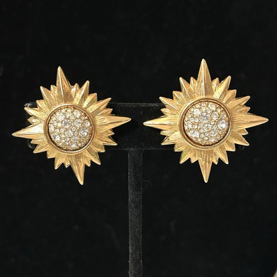 #ad Vintage Swarovski Earrings Northern Star Pave Crystal Starburst Signed Celestial $59.95
