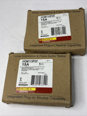 (2) SQUARE D HOM115PDF Plug On Neutral 15A AFCI/GFCI Dual Combination Homeline