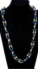 Collana ARCHIMEDE SEGUSO primi anni 60 per CHANEL vetro blu e verde oro 30" 