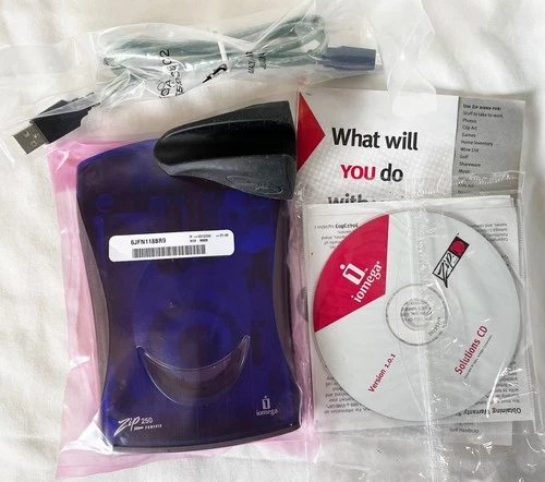 Iomega Zip 250 USB Powered External Drive Z250USBPCMBP w/ CD USB Cable UNTESTED