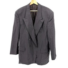 Vintage 90s Hugo Boss Grey Pinstripe 100 Wool Bebop Double Breasted Blazer