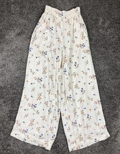American Eagle Palazzo Pants Pull Up Ivory Floral Elastic Waist Womens Sz XS