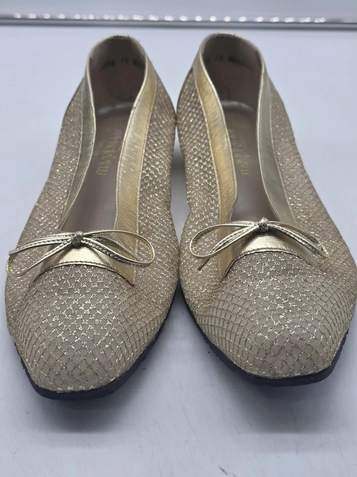 Zapatos planos de ballet Magdesians para mujer talla 5 de malla metálica dorada con arco hechos en EE. UU. Foto 2 de 4