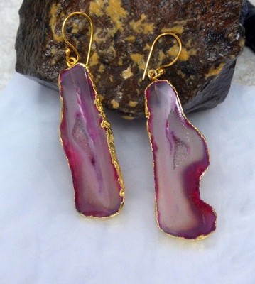90 Cts. Electroplated Dyed Light Red Druzy Agate Women's Earrings Jewelry-S17