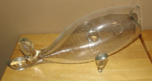 Vintage Blenko Style Clear Art Glass Fish Vase Bowl Terrarium Hand Blown D