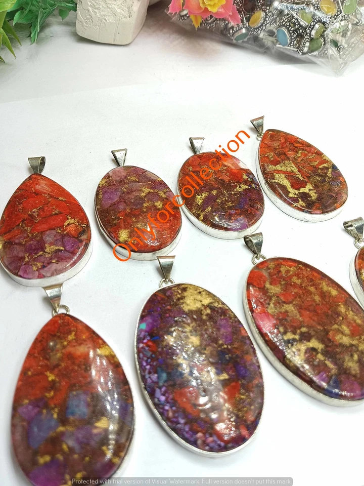 Подвески с драгоценными камнями туркиоза лот ювелирных изделий из серебра 925 пробы с покрытием оптом - Изображение 3 из 4