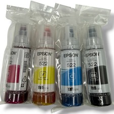 Epson 522 EcoTank Ink Bottles 4-Pack Genuine Black Cyan Magenta Yellow EXP: 3/30
