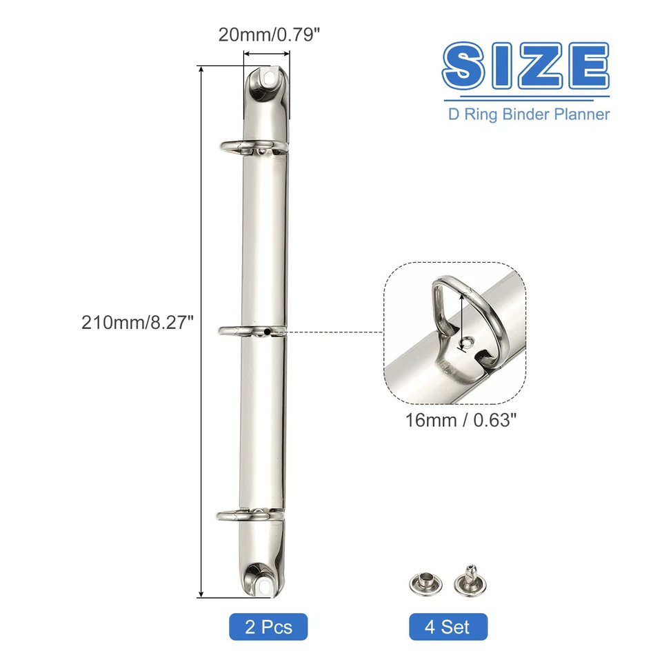 A5 3 Hole Ring Binder Mechanisms, 2 Set 0.63" D Ring Binder Planner, 20mm Silver - Image 2 of 4