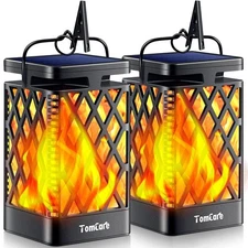 TomCare Solar Lights Outdoor Flickering Flame Solar Lantern Outdoor Hanging L...