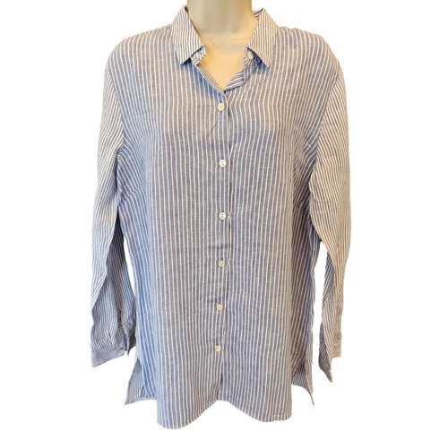 Neu mit Etikett J Jill Essential Hemd 100 % Leinen Chambray gestreift Langarm Strand M NEU - Bild 2 von 8