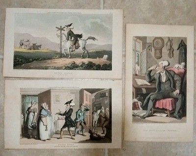 Three Hand Colored Prints. From Dr. Syntax Tour. By Thomas Rowlandson.  1815