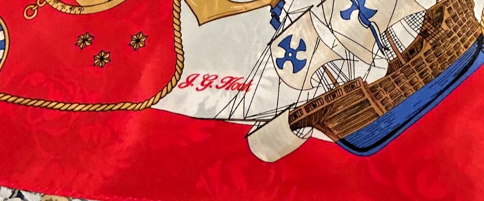 Cuadrado mediano vintage de 30 pulgadas Bufanda Patrón Náutico Rojo, Azul y Blanco - Gancho JG Foto 4 de 4