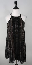 New Aqua Black Lace Sleeveless Shift Dress Size Medium D20462