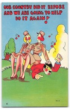 c1940's Military Postcard, WWII Comic Linen, Humorous Patriotic Soldier Era