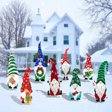 Christmas Gnome Yard Sign Outdoor Decoration, 8Pcs Gnome Yard Sign Stakes