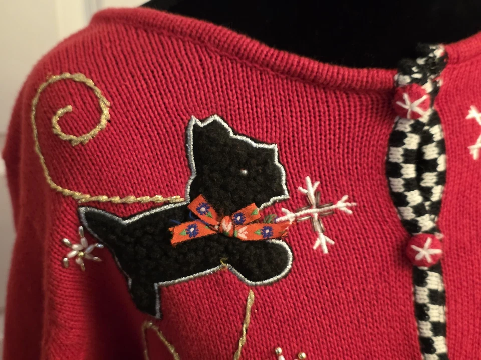 Cárdigan festivo de Navidad Seater rojo con Scottie Dogs Kikit talla grande para mujer Foto 2 de 4