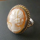 Estate Antique Cameo Ring 925 Silver Size 5.5 Hand-Carved Shell Design