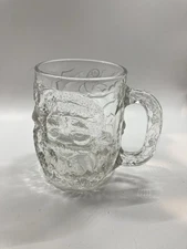 Vintage Luminarc Clear Glass Santa Clause Mug Heavy 3D, Several Available