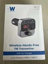 Just Wireless Wireless Hands Free FM Transmitter USB Car Charger USB A & C Ports