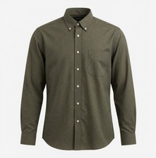 Eddie Bauer Button Dwn Dress Shirt Mens L Tall LT Relaxed Ft Green Plaid Earthy