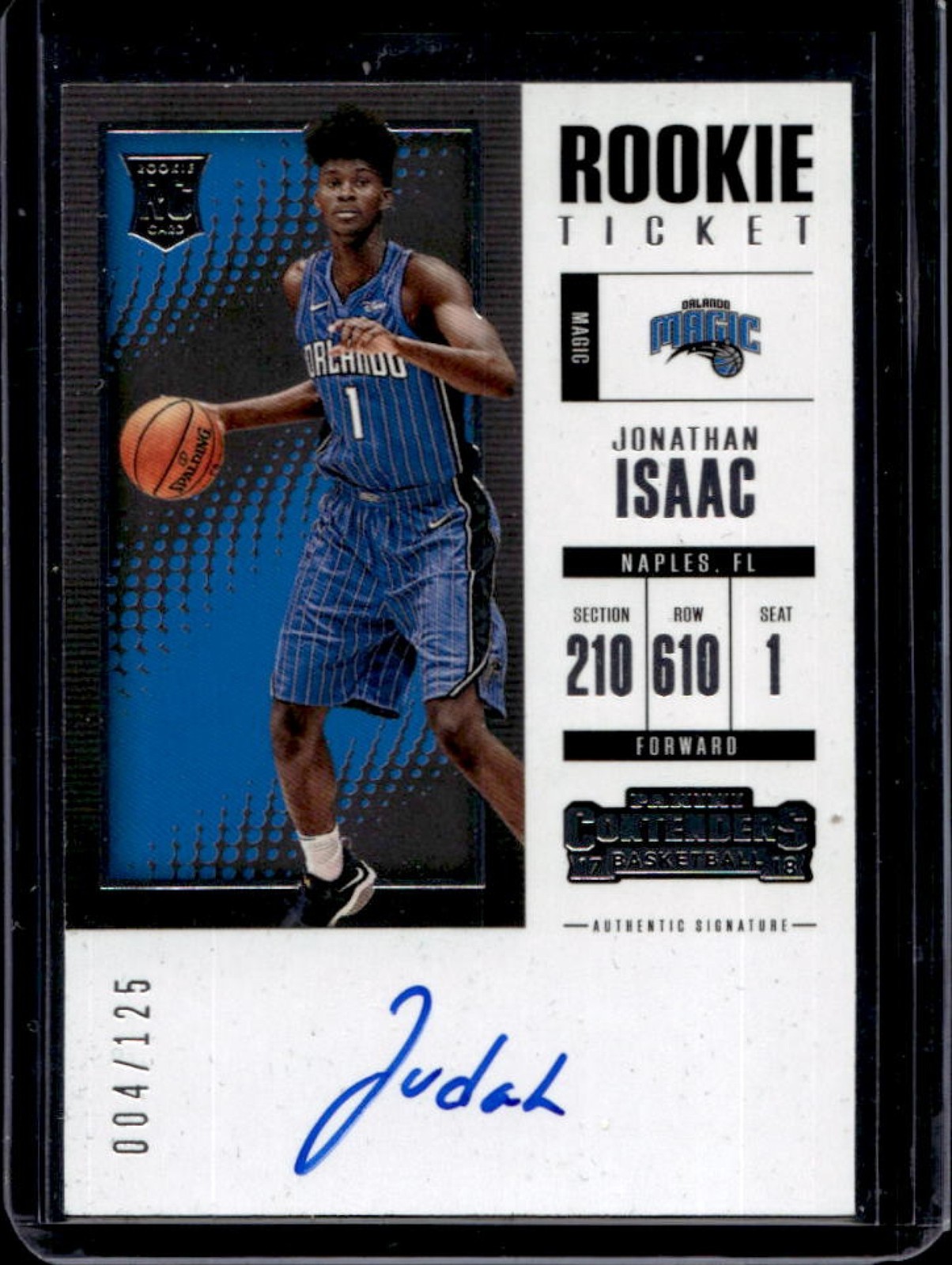 2017-18 Contenders Jonathan Isaac Rookie RC Ticket Auto Autograph #4/125