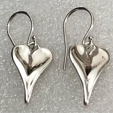925 Silver Heart Dangle Earrings signed Hagit Gorali Israel