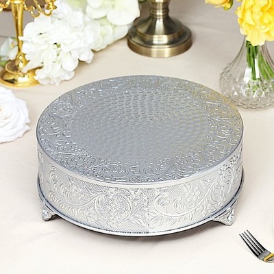 SILVER 14'' wide Round Floral Embossed Cake Stand Cupcake Display Wedding Party