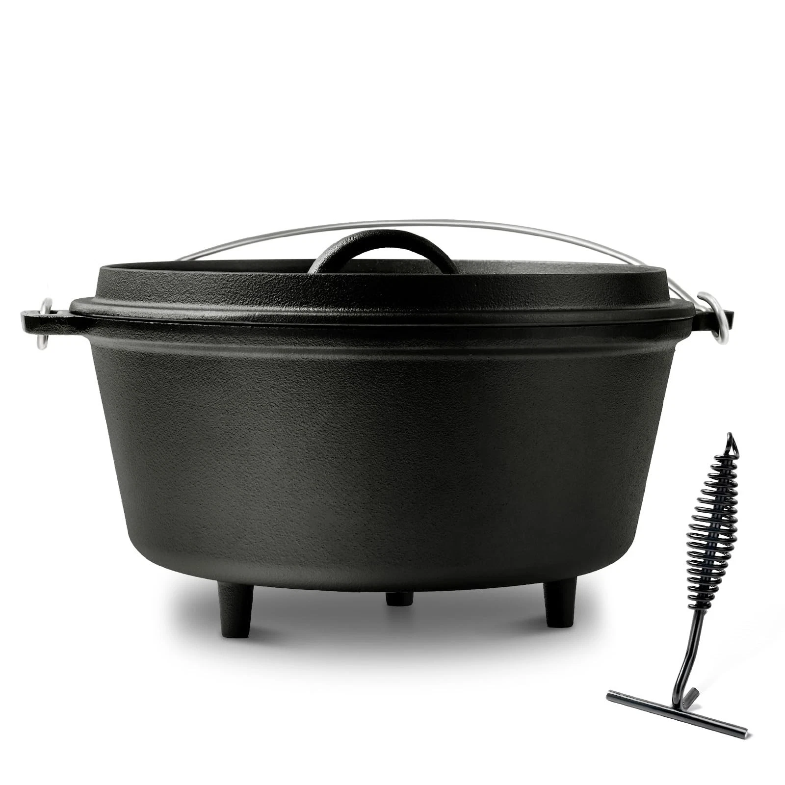 8QT Pre-Seasoned Cast Iron Camp Dutch Oven with Lid, Large Camping Dutch Oven...