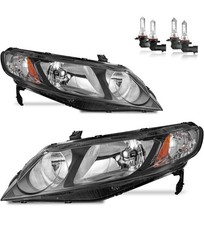 Headlights Assembly for 2006-2011 Honda Civic 4-Door Headlamp Replacement Bla...