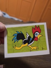 ACEO Original Painting Acrylic 2.5x3.5 Old School Tattoo Rooster Running