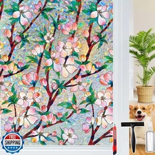 Rainbow Window Privacy Film Decorative Window Sticker, 3D Static Stained Glas