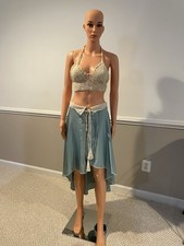 Teal blue boho skirt set w beige crochet top  Skirt w lace trim  tassels NWOT
