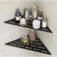 Black Stainless Steel Shower Corner Shelf No Drilling Required Organizer