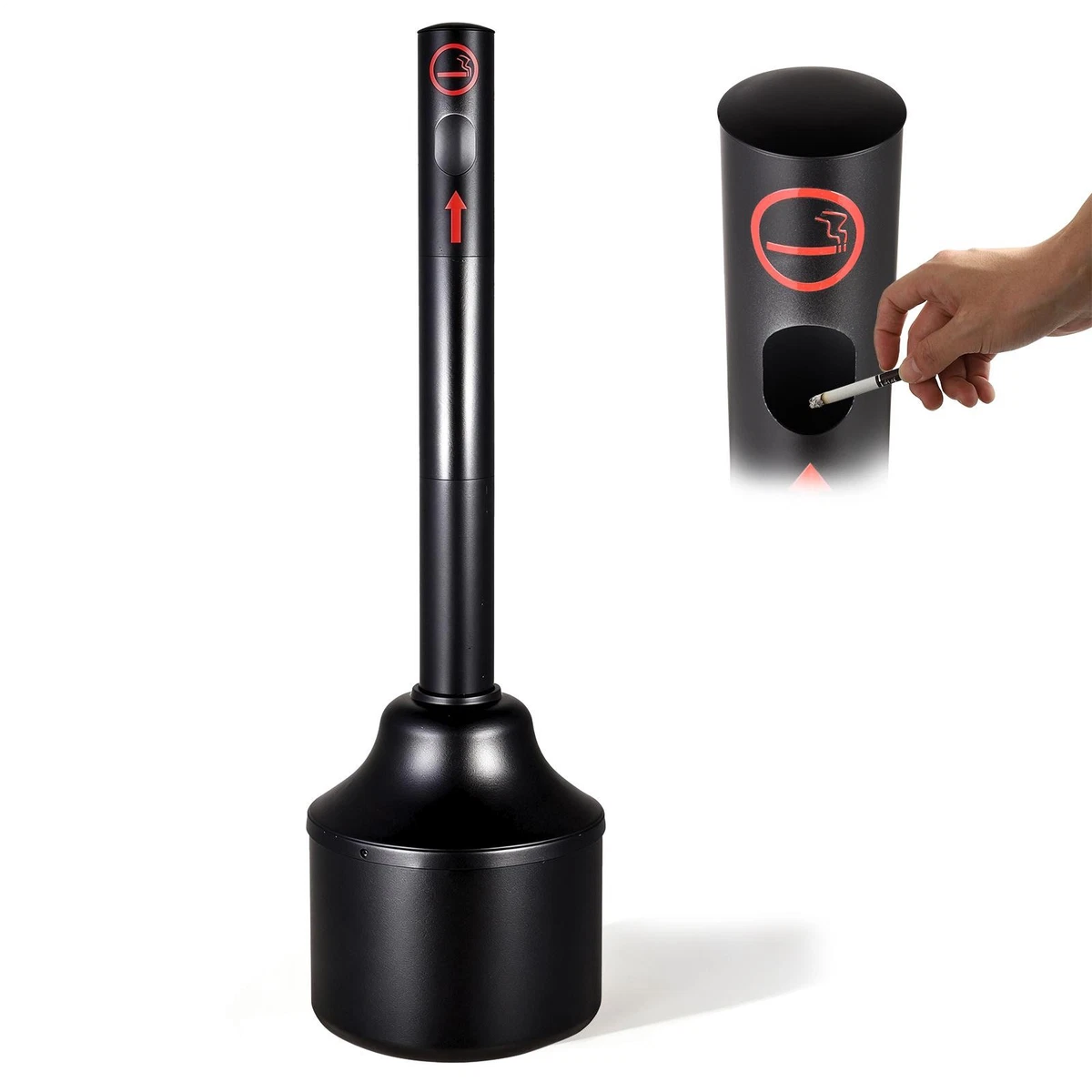 cigarette disposal tower Alpine Industries Stainless Steel Smoking Receptacle Stainless Steel Smoking Receptacle at Keyhole opening discourages unwanted litter Smoking Receptacles in Waste Management