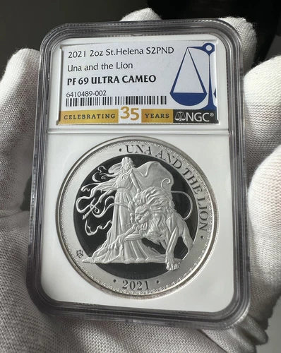 NGC PF69 2021 U.K St. Helena Una and The Lion 2 oz Silver Proof Coin