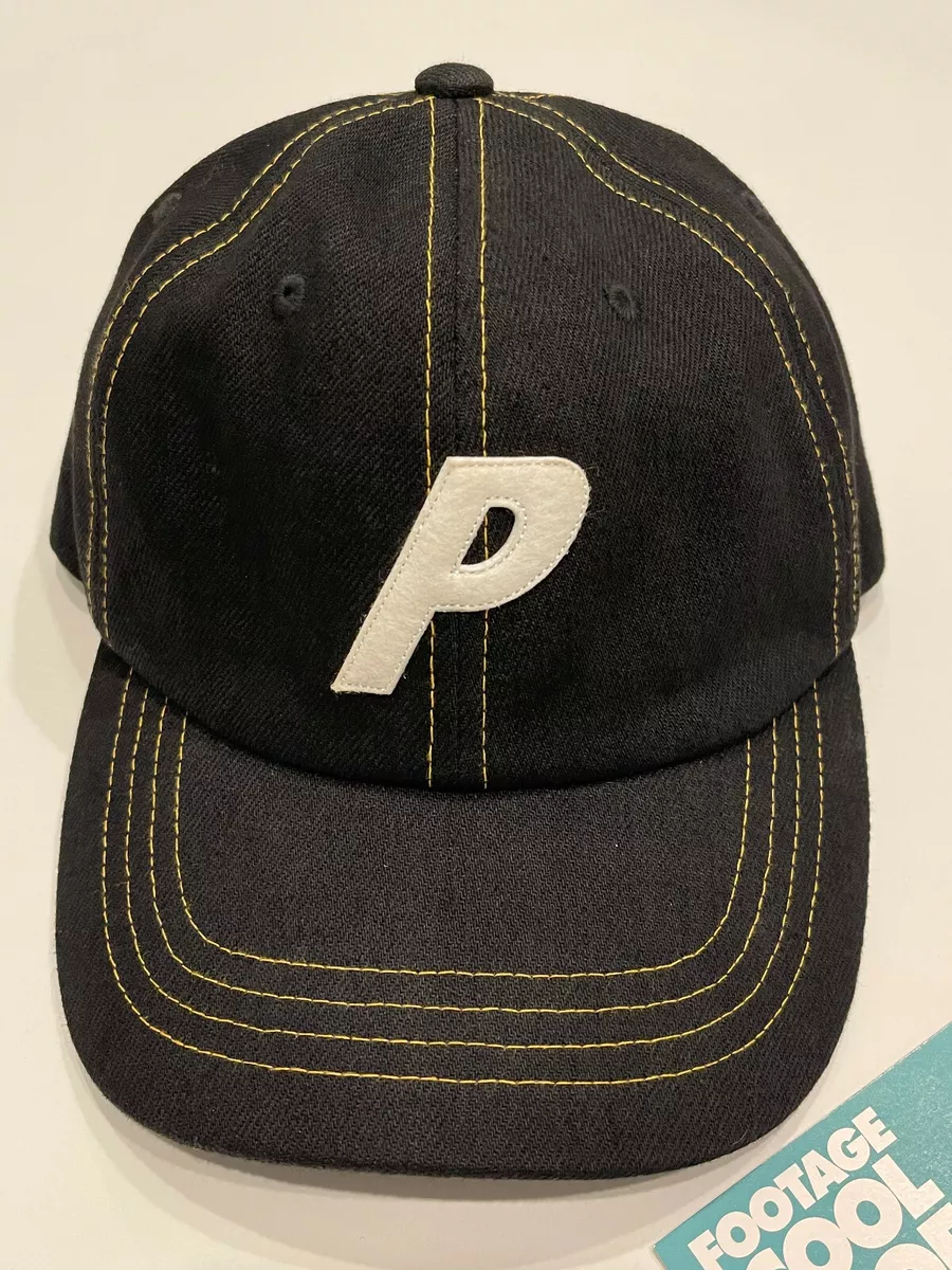 PALACE SKATEBOARDS P LOGO 6-PANEL HAT CAP BLACK WHITE YELLOW STITCHING