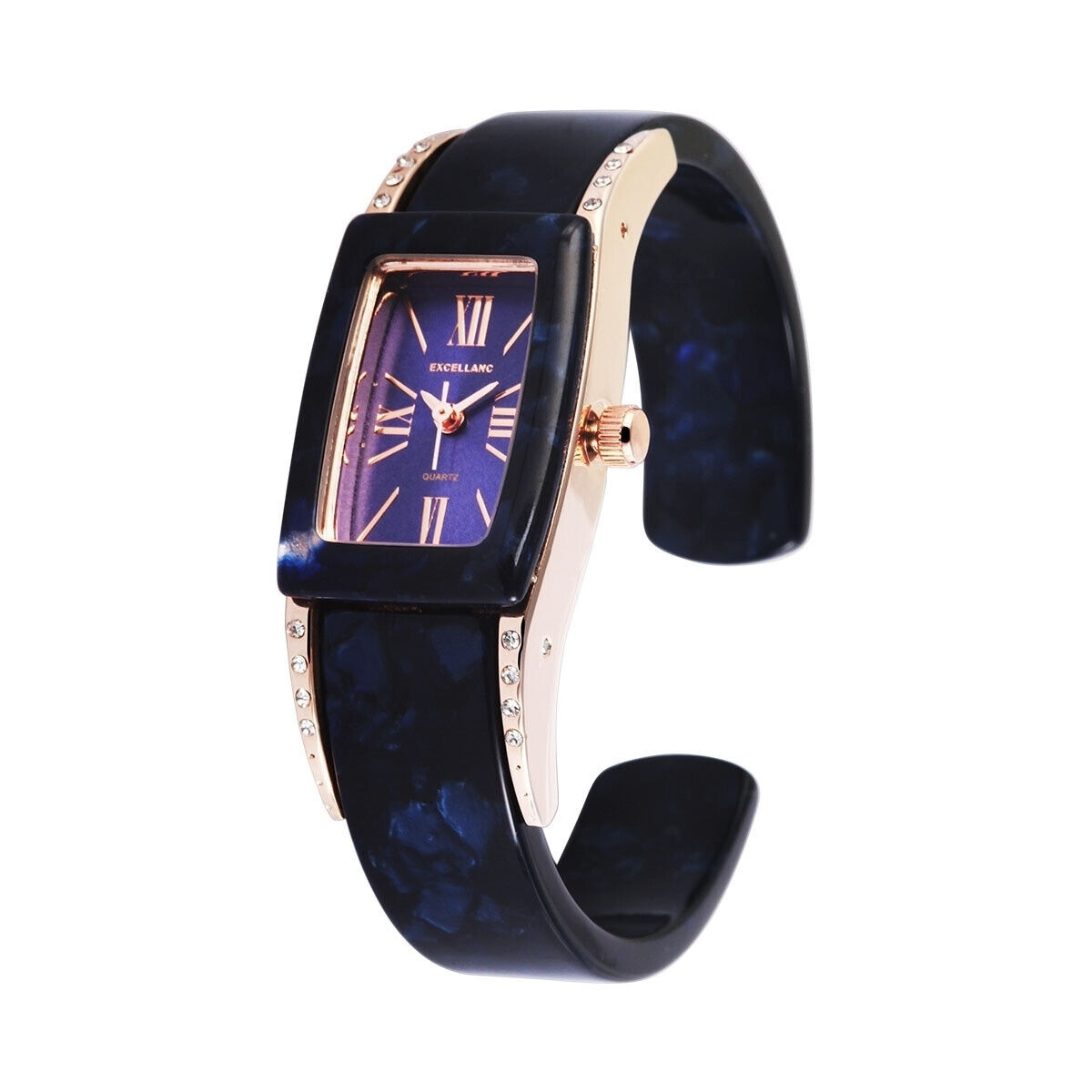 EXCELLANC Armbanduhr Damen Crystal Spangenarmband Frauen Design blau rose Strass