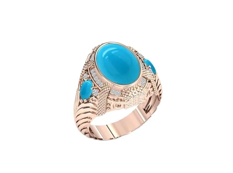 Anillo de sello de boda turquesa para hombre 18K, 10Ct, 17x12mm anillo de moissanita genuino Foto 3 de 4