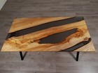 Handcrafted Smoke Black Epoxy Resin Coffee Table – Personalized Wooden End Table