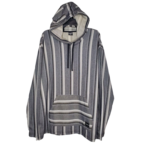Hurley Herren OG Kapuzen Poncho Shirt Langarm Surf grau schwarz gestreift Gr. 2XL