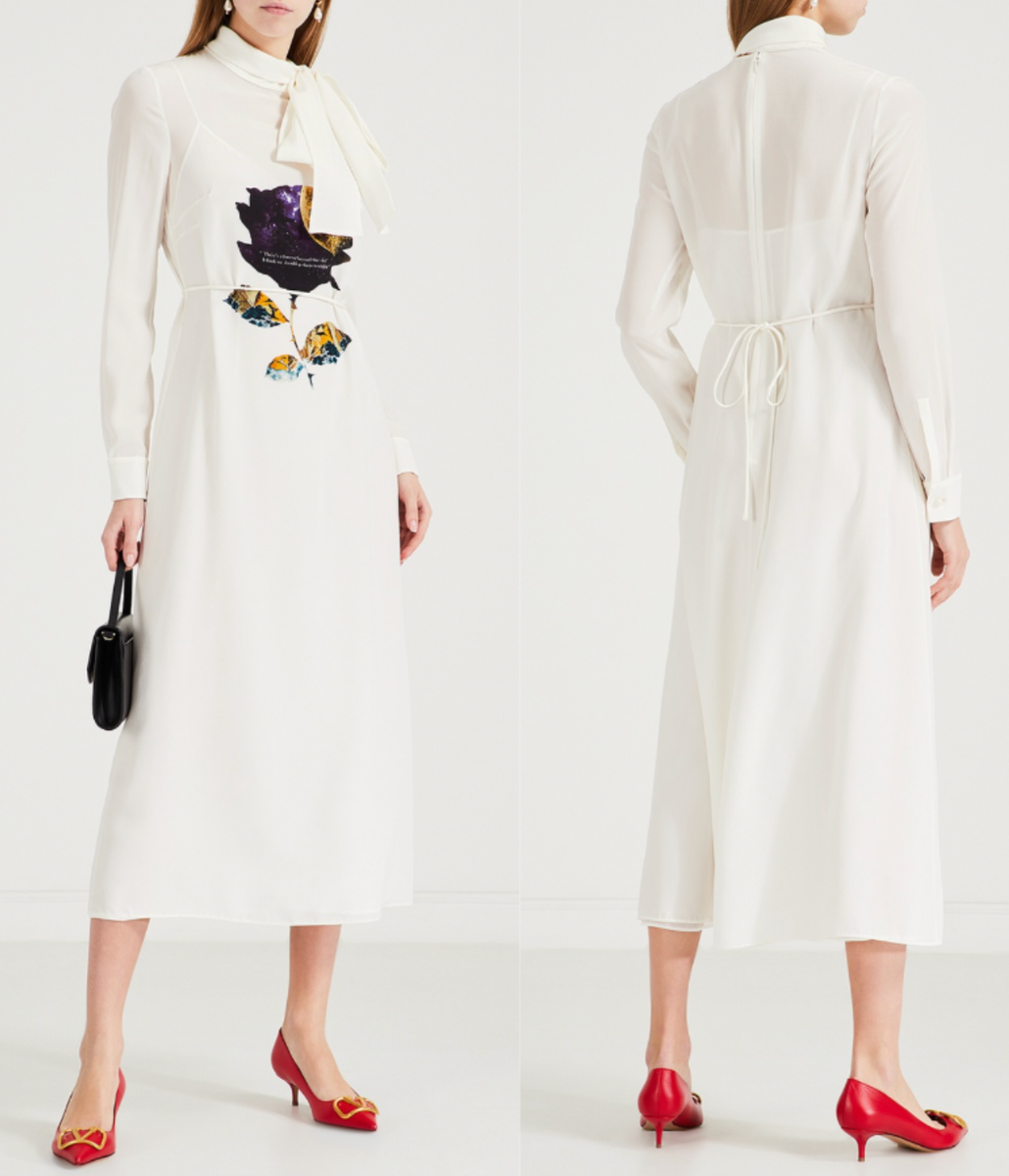 【送料&関税込】Valentino Black And Beige Wool And Silk Dres Valentino Garavani Silk Dress Midikleid Midi-Dress