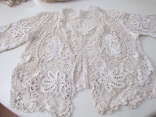 *Reduced* ANTIQUE EDWARDIAN JACKET EXTRAORDINARY MIXED LACES CROPPED 18.5" x 19" - Picture 5 of 16