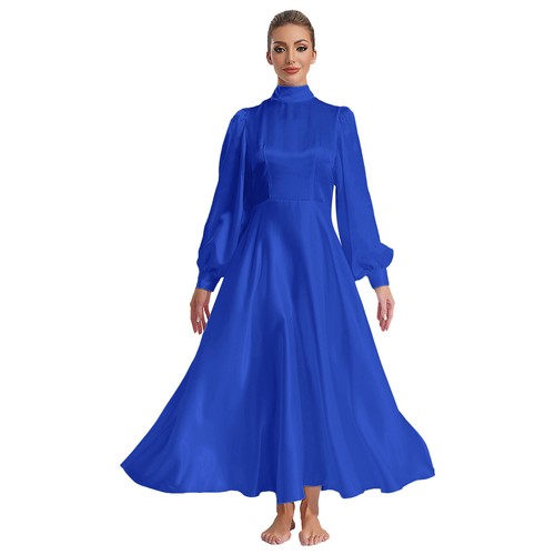 Women Outfits Robe Dress Sides Split Dancewear Festival Choir Long Puff Sleeves - Picture 22 of 129