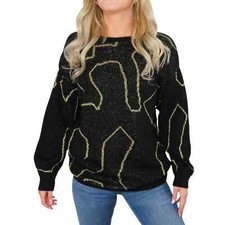 Kate Collins 1990s Vintage Black Gold Chunky Knit Retro Sweater Medium Large