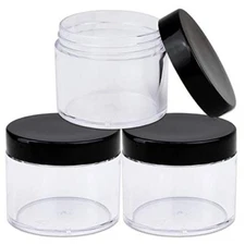 3 Pieces 2Oz/60g/60ml HQ Acrylic Leak Proof Clear Container Jars w/Black Lid