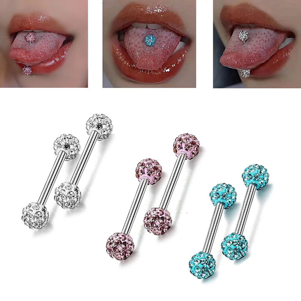 Bar Ball Stainless Steel Tongue Ring Glitter Tongue Piercing Ring Tongue Nails